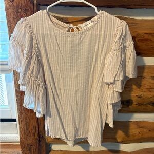 Chelsea & Theodore Striped Cream Ruffle Blouse